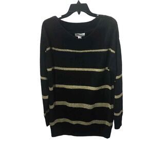 Treasure & Bond Women’s Size Small Black Gold Metallic Stripe Tunic Sweater